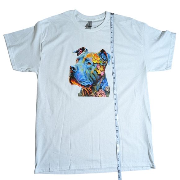 Bright Colorful Pitbull - White Graphic Tee Shirt - Size L - NWOT - Picture 2 of 7